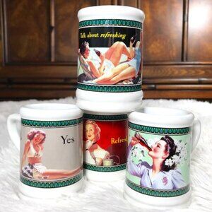 NWOT Set of 4 Vintage Coca-Cola Fun in the Sun Stoneware Shot Steins Mini Mugs